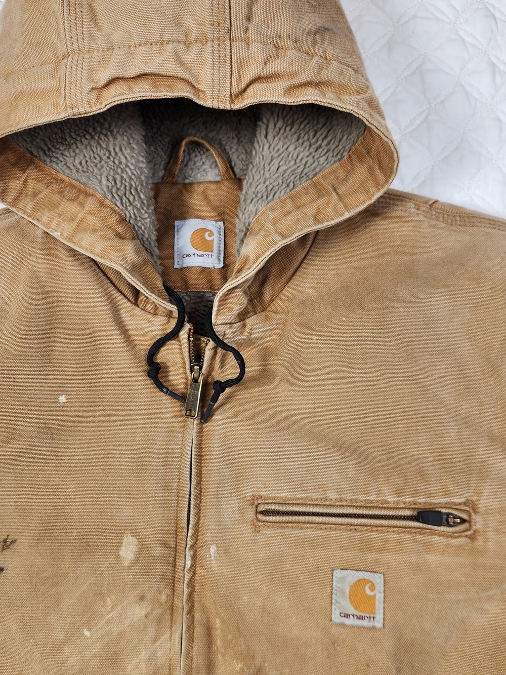Carhartt Men's Tan Hooded Work Jacket with Sherpa Lining - Picture 2 of 15